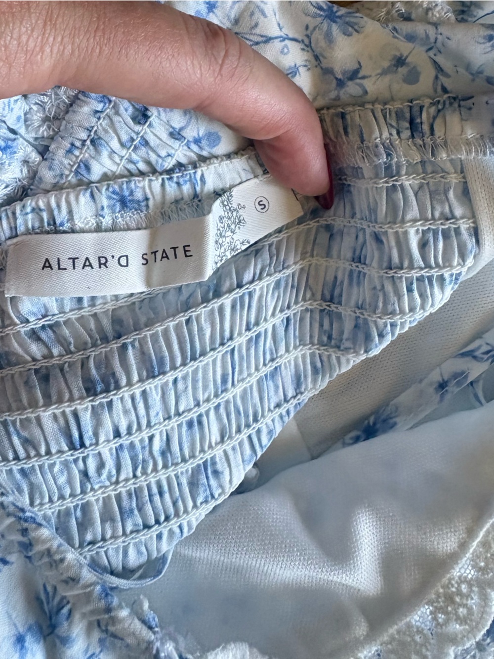 Altar'd State Blue Floral Lace-Up Smocked Peplum Cami - Picture 3 of 4
